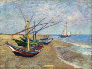 Van Gogh - Fishing Boats on the Beach at Saintes-Maries, Leinwanddruck und Poster / canvas print and poster