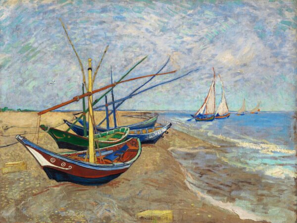 Van Gogh - Fishing Boats on the Beach at Saintes-Maries, Leinwanddruck und Poster / canvas print and poster