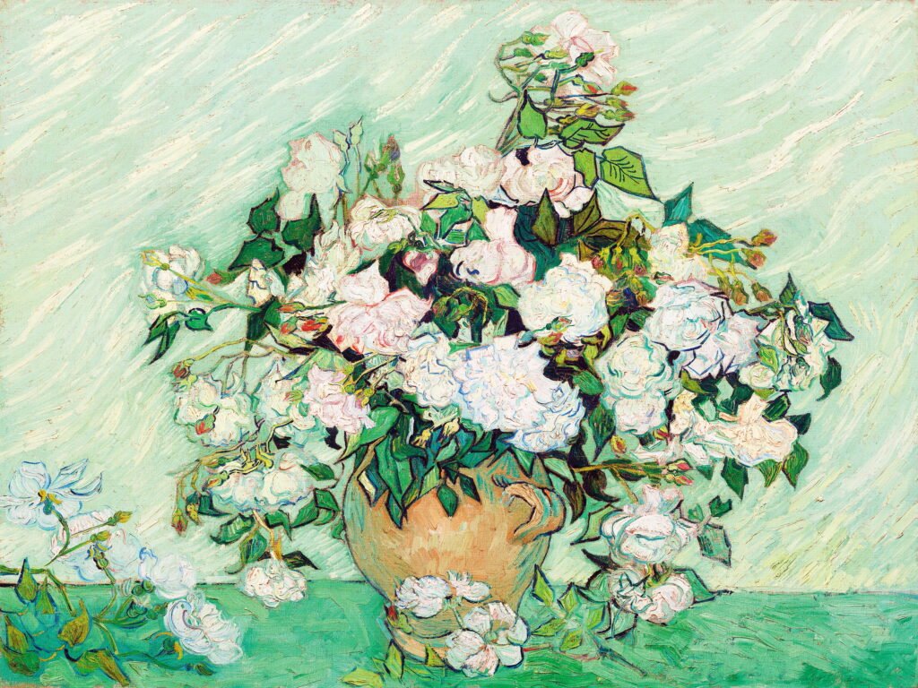 Van Gogh - Vase with pink roses, Leinwanddruck und Poster / canvas print and poster
