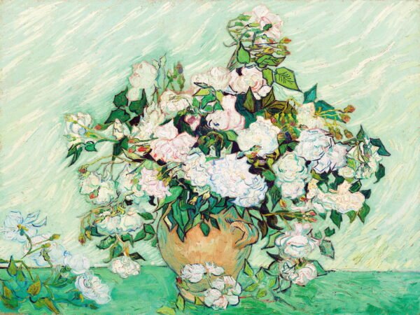 Van Gogh - Vase with pink roses, Leinwanddruck und Poster / canvas print and poster